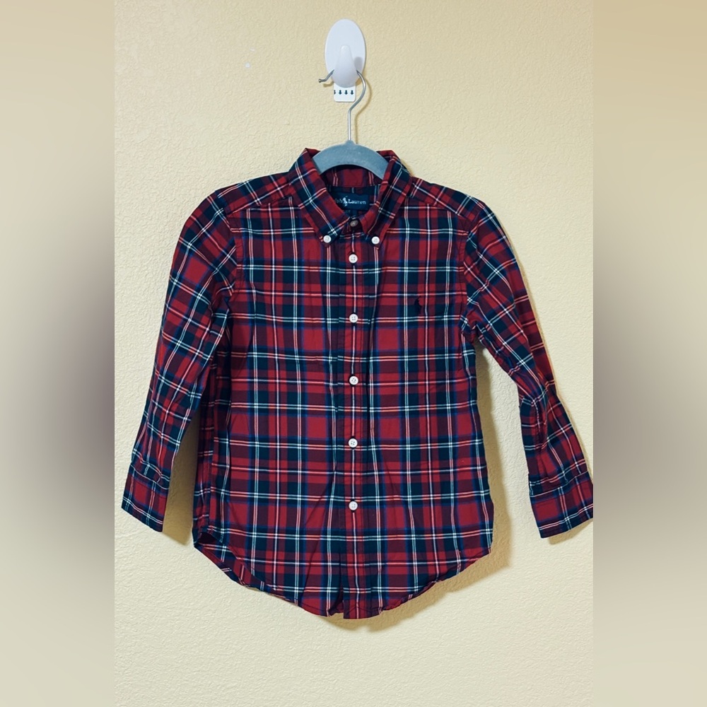 Ralph Lauren Boys  Shirt 4T Red Green Plaid Button Down Tartan